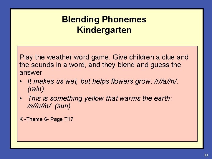 Blending Phonemes Kindergarten Play the weather word game. Give children a clue and the