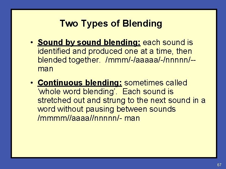 Two Types of Blending • Sound by sound blending: each sound is identified and