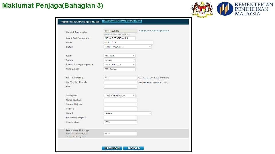 Maklumat Penjaga(Bahagian 3) 