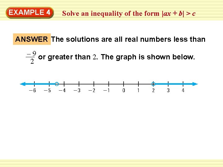 EXAMPLE 4 Solve an inequality of the form |ax + b| > c ANSWER