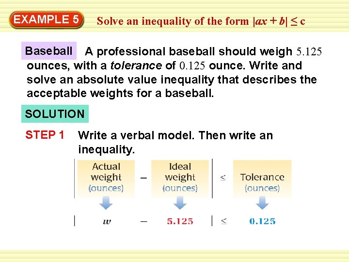 EXAMPLE 5 Solve an inequality of the form |ax + b| ≤ c Baseball