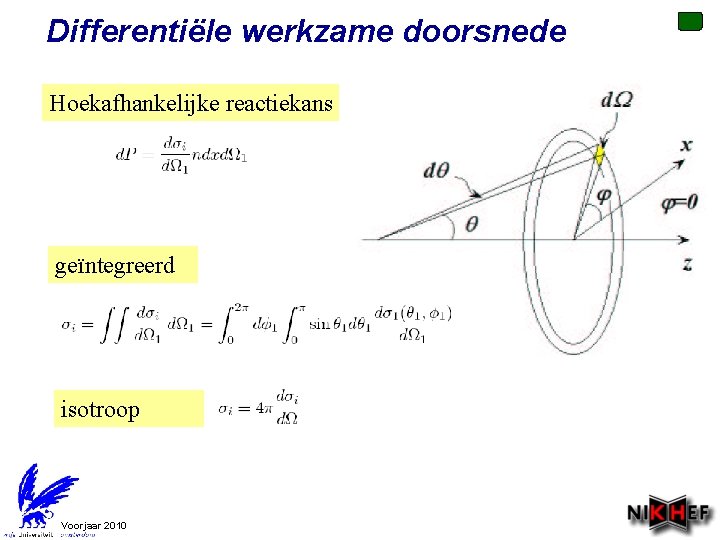 Differentiële werkzame doorsnede Hoekafhankelijke reactiekans geïntegreerd isotroop Voorjaar 2010 