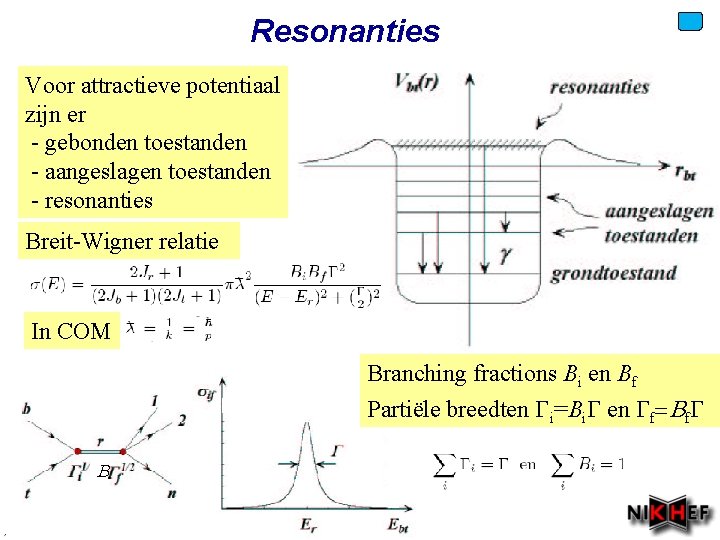 Resonanties Voor attractieve potentiaal zijn er - gebonden toestanden - aangeslagen toestanden - resonanties