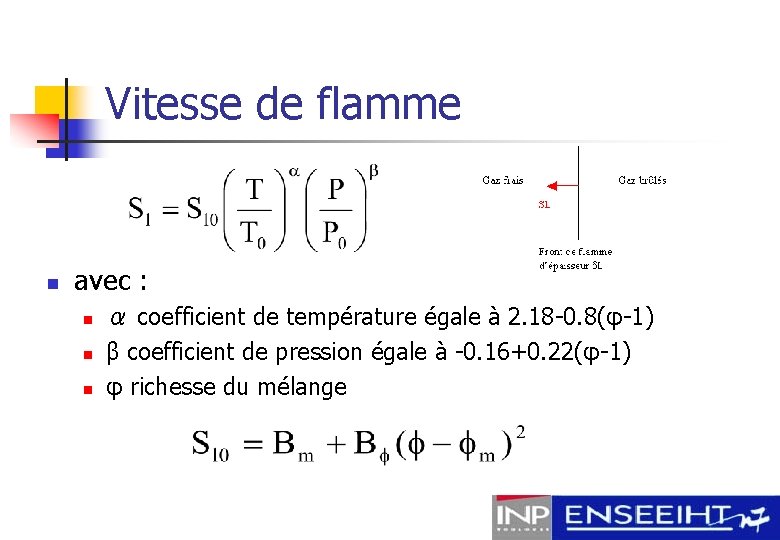 Vitesse de flamme n avec : n n n α coefficient de température égale