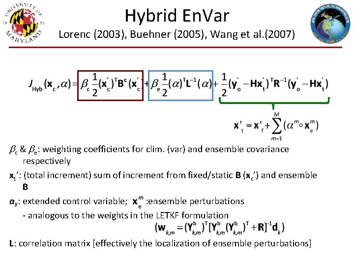 Hybrid En. Var Lorenc (2003), Buehner (2005), Wang et al. (2007) bc & be: