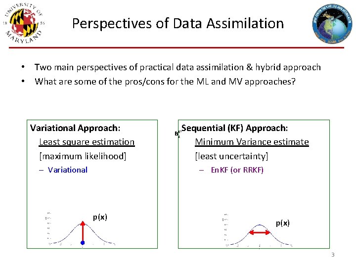 Perspectives of Data Assimilation • Two main perspectives of practical data assimilation & hybrid