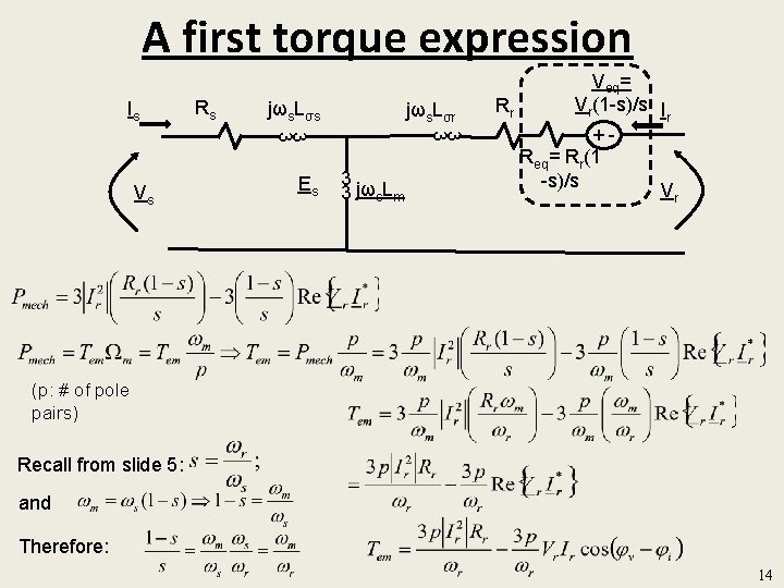 A first torque expression Is Rs jωs. Lσr 3 3 Vs Es 3 3