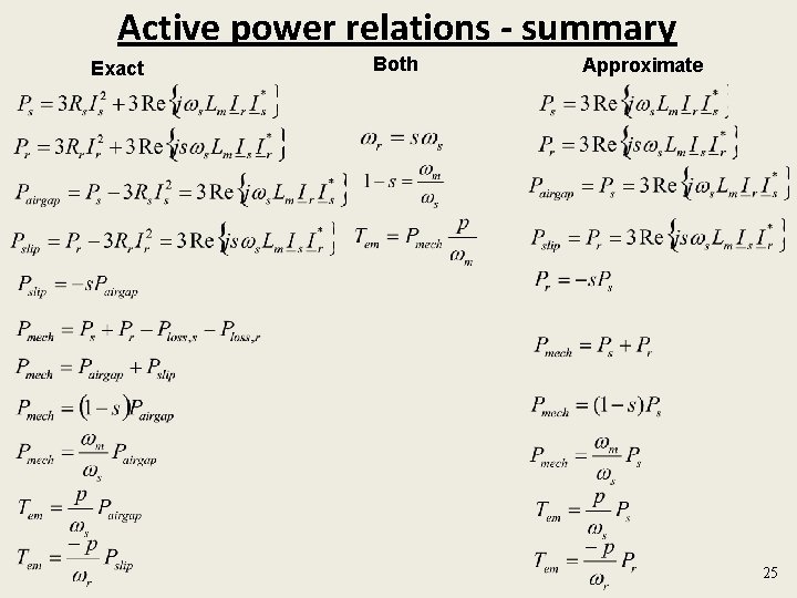 Active power relations - summary Exact Both Approximate 25 