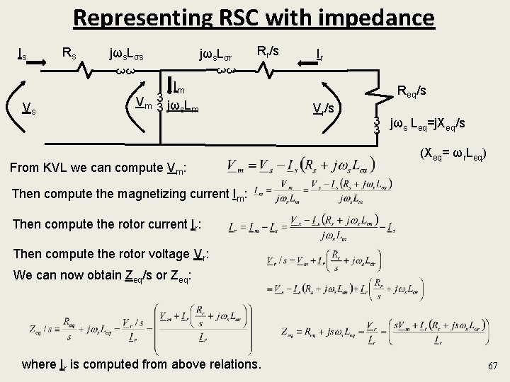 Representing RSC with impedance Is Rs jωs. Lσr Rr/s Ir 3 3 Im Vs