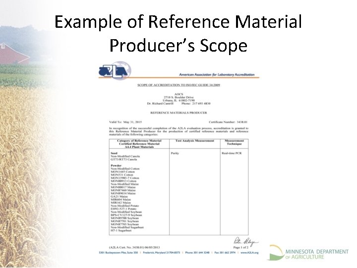 Example of Reference Material Producer’s Scope 