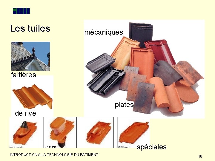 Les tuiles mécaniques faitières plates de rive spéciales INTRODUCTION A LA TECHNOLOGIE DU BATIMENT