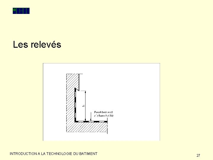 Les relevés INTRODUCTION A LA TECHNOLOGIE DU BATIMENT 27 