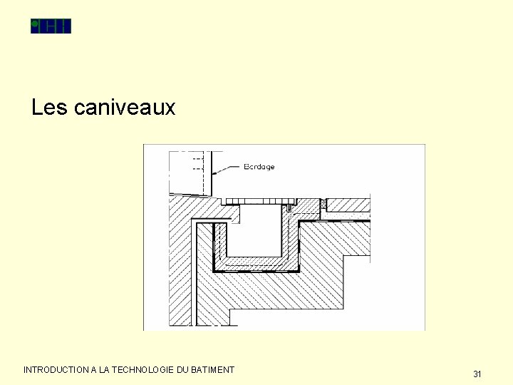 Les caniveaux INTRODUCTION A LA TECHNOLOGIE DU BATIMENT 31 