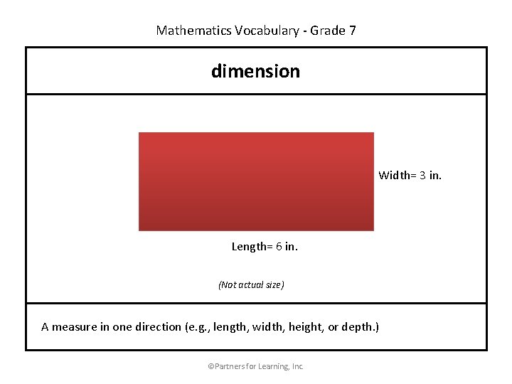 Mathematics Vocabulary - Grade 7 dimension Width= 3 in. Length= 6 in. (Not actual