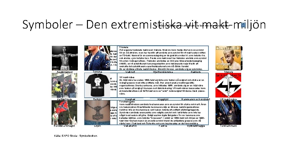 Symboler – Den extremistiska vit makt-miljön Klicka på bilderna för att ta fram /