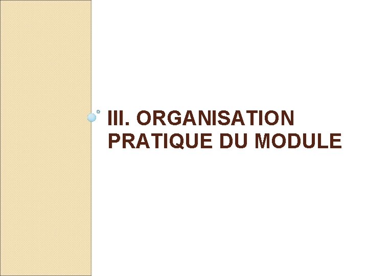 III. ORGANISATION PRATIQUE DU MODULE 