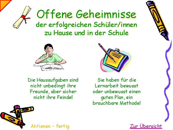 Offene Geheimnisse der erfolgreichen Schüler/innen zu Hause und in der Schule Die Hausaufgaben sind