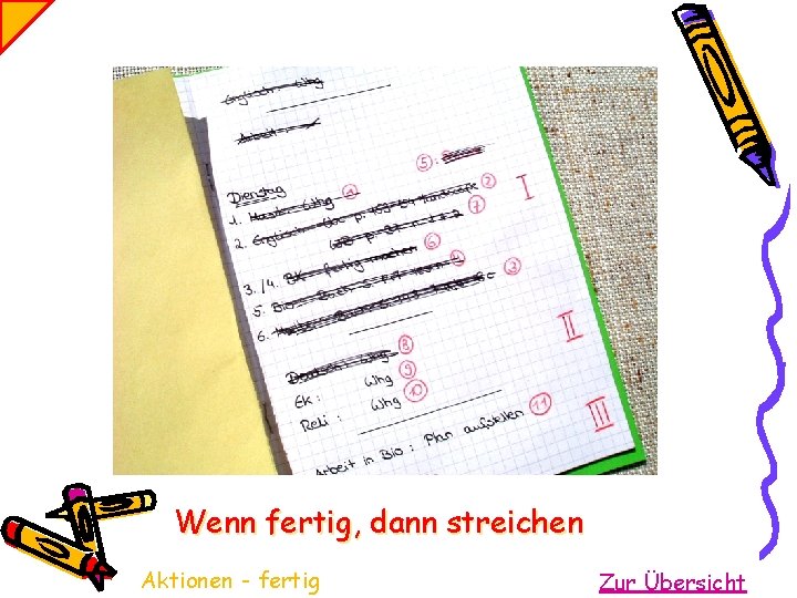 Wenn fertig, dann streichen Aktionen - fertig Zur Übersicht 