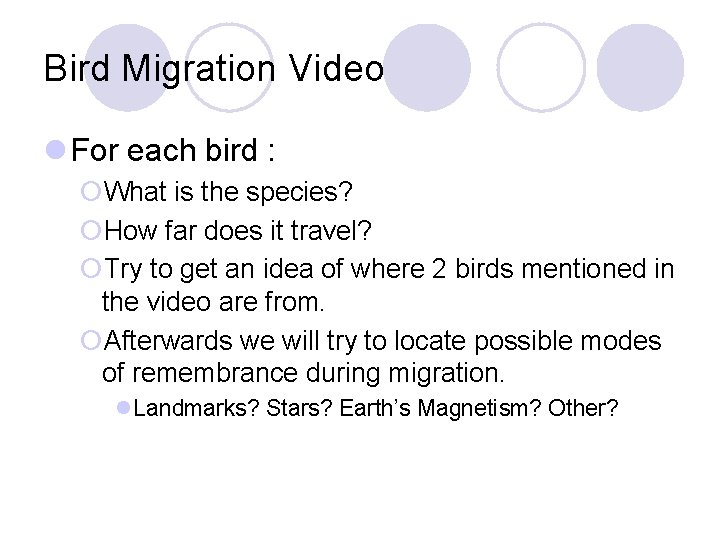 Bird Migration Video l For each bird : ¡What is the species? ¡How far Bird Migration Video l For each bird : ¡What is the species? ¡How far