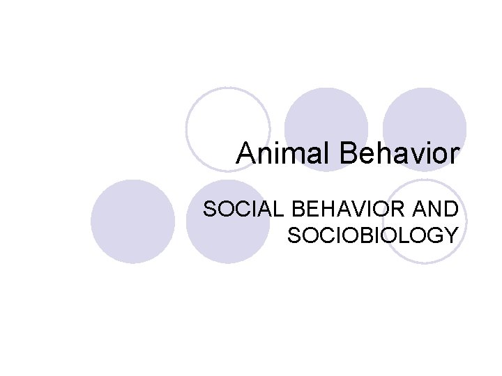 Animal Behavior SOCIAL BEHAVIOR AND SOCIOBIOLOGY Animal Behavior SOCIAL BEHAVIOR AND SOCIOBIOLOGY