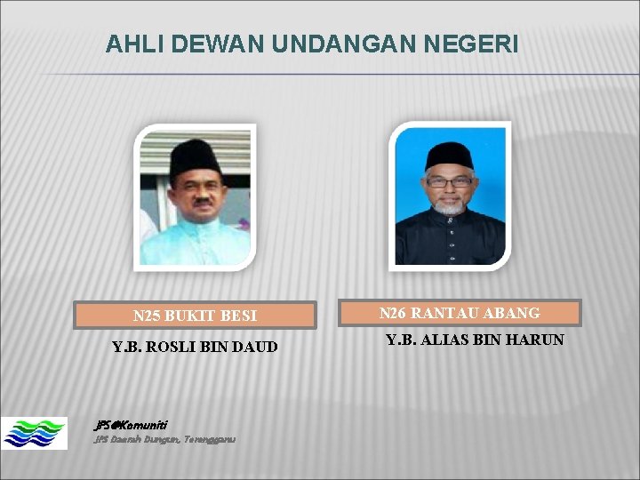 AHLI DEWAN UNDANGAN NEGERI N 25 BUKIT BESI Y. B. ROSLI BIN DAUD JPS@Komuniti AHLI DEWAN UNDANGAN NEGERI N 25 BUKIT BESI Y. B. ROSLI BIN DAUD JPS@Komuniti