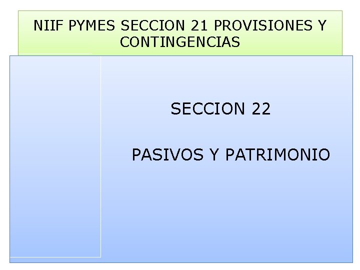 NIIF PYMES SECCION 21 PROVISIONES Y CONTINGENCIAS SECCION 22 PASIVOS Y PATRIMONIO 