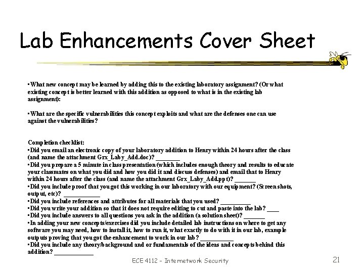 Lab Enhancements Cover Sheet • What new concept may be learned by adding this