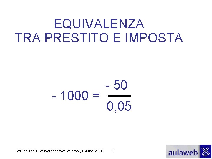 EQUIVALENZA TRA PRESTITO E IMPOSTA - 1000 = Bosi (a cura di), Corso di