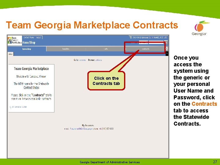 Team Georgia Marketplace Contracts Click on the Contracts tab Georgia Department of Administrative Services