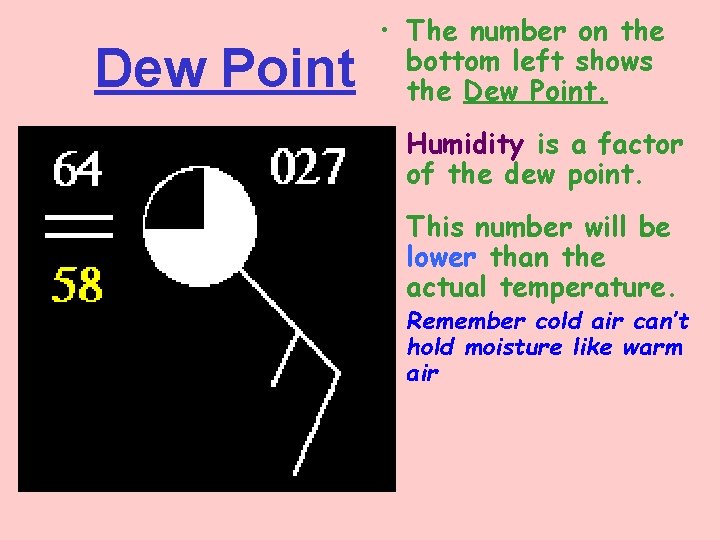 Dew Point • The number on the bottom left shows the Dew Point. •