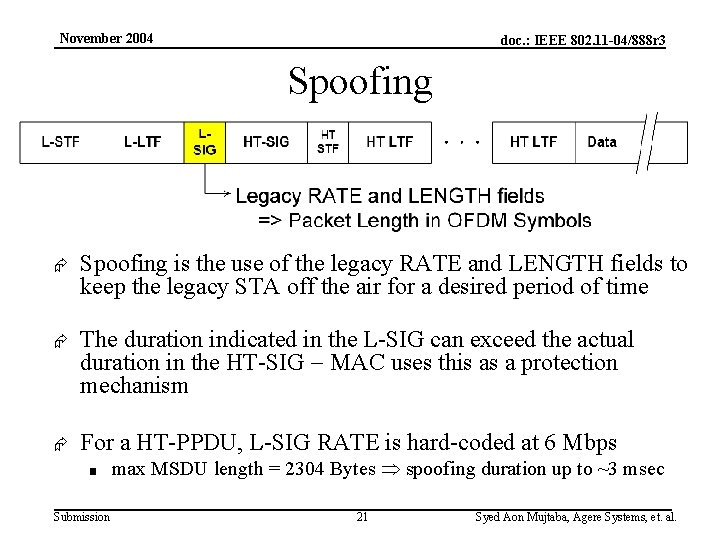 November 2004 doc. : IEEE 802. 11 -04/888 r 3 Spoofing Æ Spoofing is
