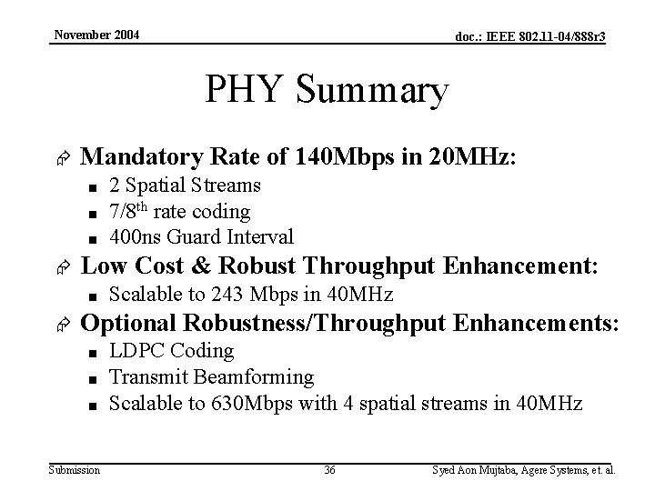 November 2004 doc. : IEEE 802. 11 -04/888 r 3 PHY Summary Æ Mandatory