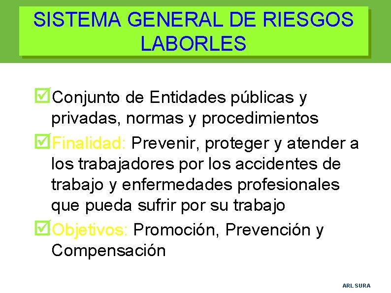 SISTEMA GENERAL DE RIESGOS LABORLES þConjunto de Entidades públicas y privadas, normas y procedimientos