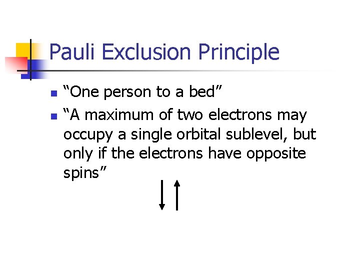 Pauli Exclusion Principle n n “One person to a bed” “A maximum of two