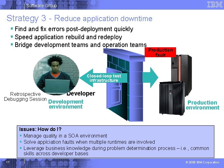 Software Group Strategy 3 - Reduce application downtime § Find and fix errors post-deployment