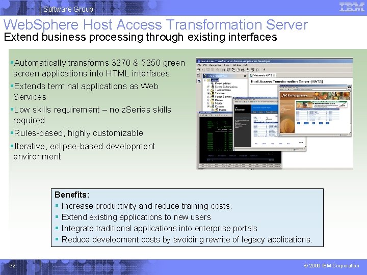 Software Group Web. Sphere Host Access Transformation Server Extend business processing through existing interfaces
