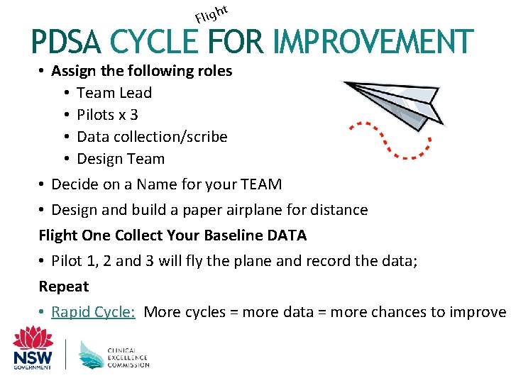 t h Flig PDSA CYCLE FOR IMPROVEMENT • Assign the following roles • Team