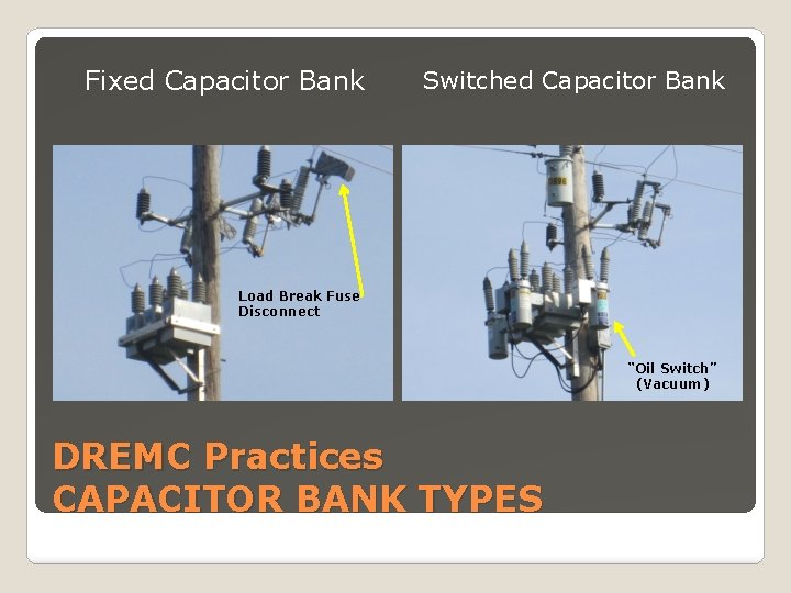 Fixed Capacitor Bank Switched Capacitor Bank Load Break Fuse Disconnect “Oil Switch” (Vacuum) DREMC