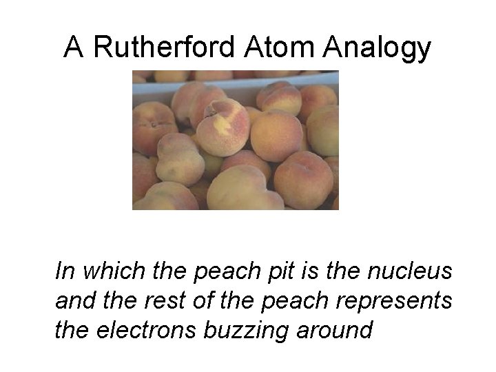 A Rutherford Atom Analogy In which the peach pit is the nucleus and the