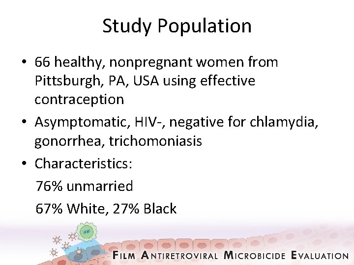 Study Population • 66 healthy, nonpregnant women from Pittsburgh, PA, USA using effective contraception