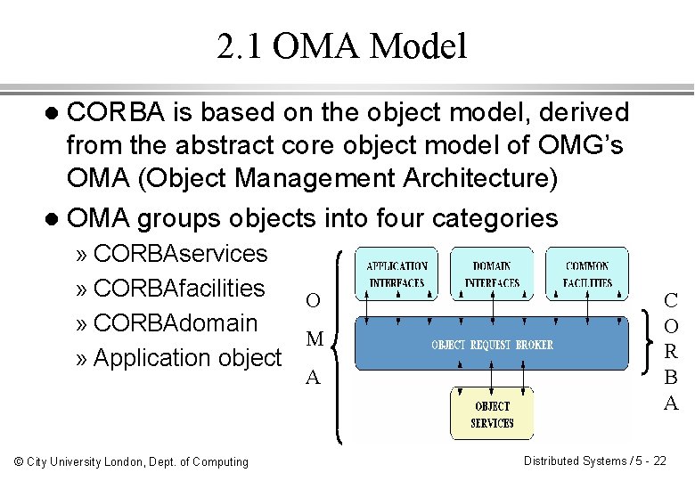 2. 1 OMA Model CORBA is based on the object model, derived from the