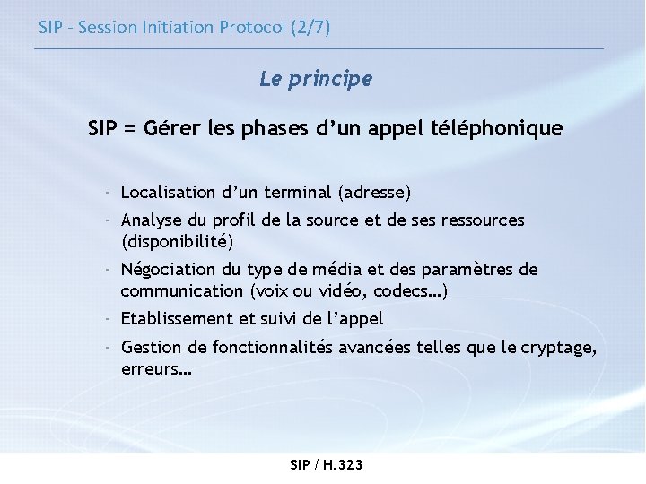 SIP - Session Initiation Protocol (2/7) Le principe SIP = Gérer les phases d’un