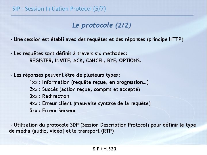 SIP - Session Initiation Protocol (5/7) Le protocole (2/2) - Une session est établi