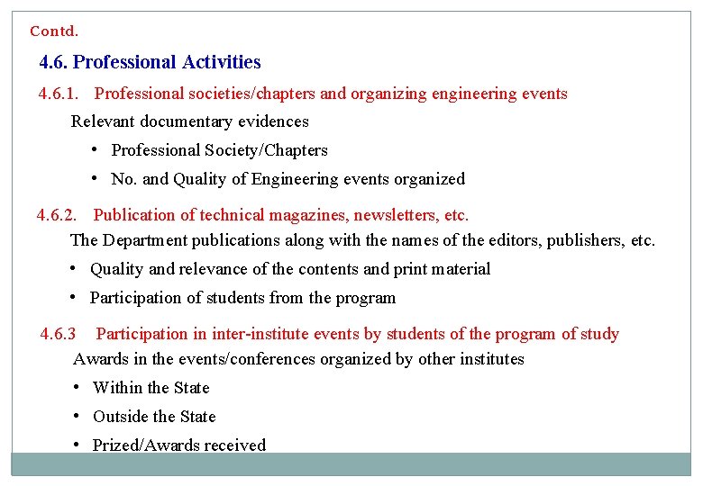Contd. 4. 6. Professional Activities 4. 6. 1. Professional societies/chapters and organizing engineering events