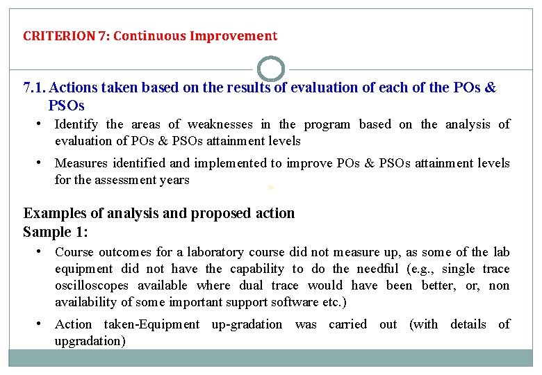 CRITERION 7: Continuous Improvement 7. 1. Actions taken based on the results of evaluation