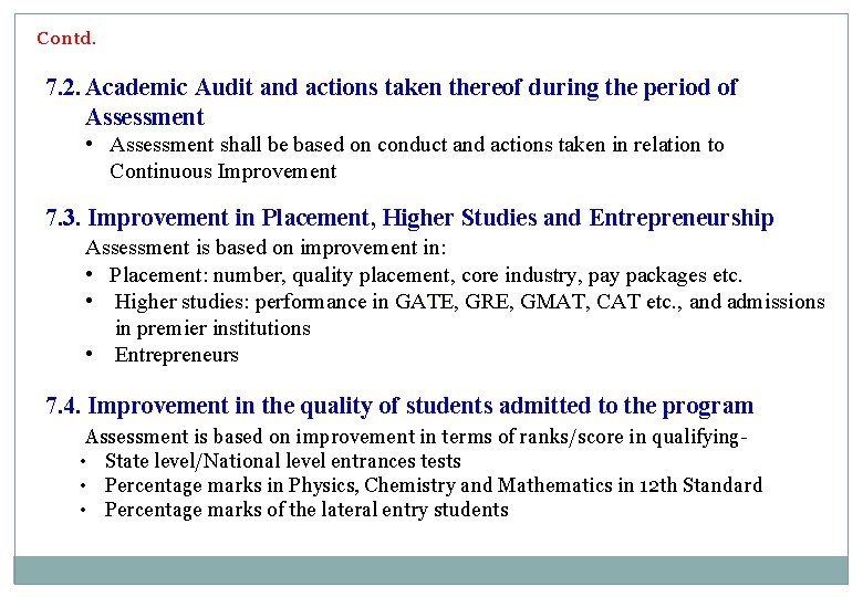 Contd. 7. 2. Academic Audit and actions taken thereof during the period of Assessment