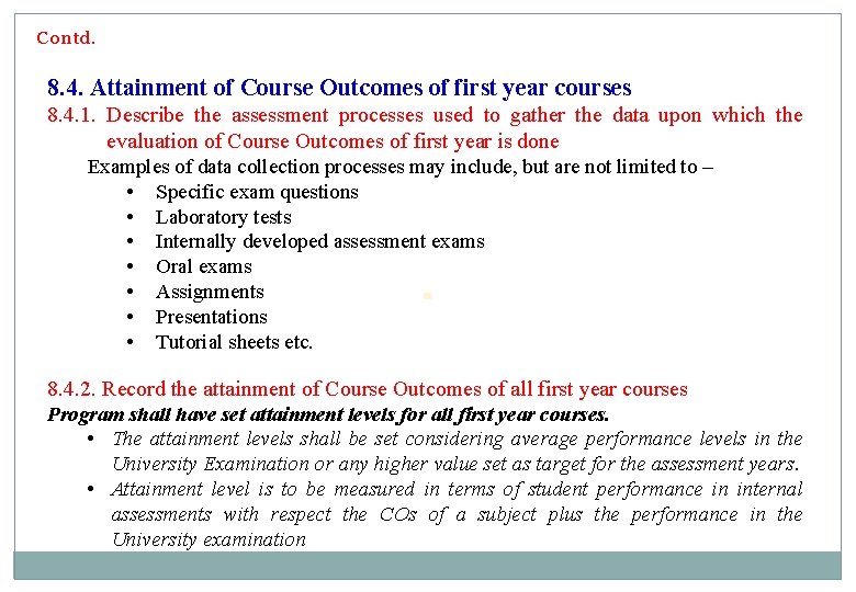 Contd. 8. 4. Attainment of Course Outcomes of first year courses 8. 4. 1.