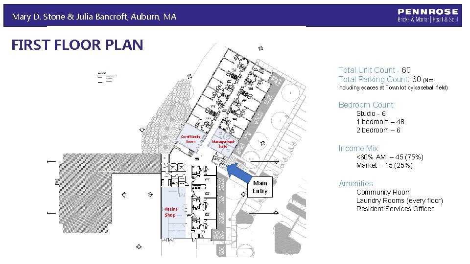 Mary D. Stone & Julia Bancroft, Auburn, MA FIRST FLOOR PLAN Total Unit Count