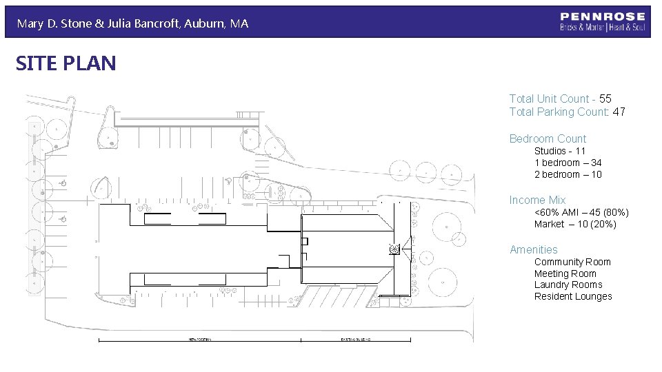 Mary D. Stone & Julia Bancroft, Auburn, MA SITE PLAN Total Unit Count -