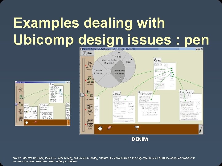 Examples dealing with Ubicomp design issues : pen DENIM Source: Mark W. Newman, James